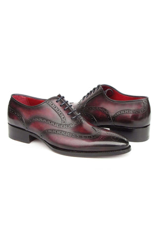 Paul Parkman 66BRD94 Burgundy Hand Painted Leather Goodyear Welted Wingtip Oxfords (PM6399)-AmbrogioShoes