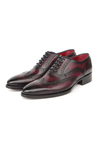 Paul Parkman 66BRD94 Burgundy Hand Painted Leather Goodyear Welted Wingtip Oxfords (PM6399)-AmbrogioShoes
