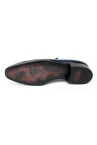Paul Parkman 6944-BLU Blue Hand-Painted Leather Goodyear Welted Patina Penny Loafers (PM6397)-AmbrogioShoes