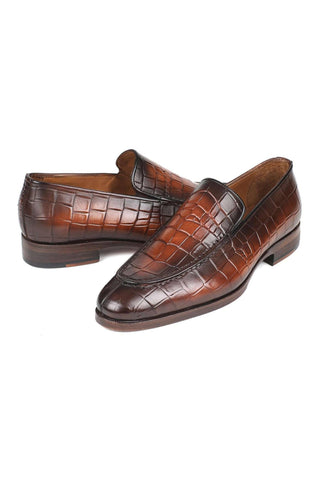 Paul Parkman 7339 Crocodile Embossed Calf-Skin Leather Split-Toe Loafers (PM6425)-AmbrogioShoes