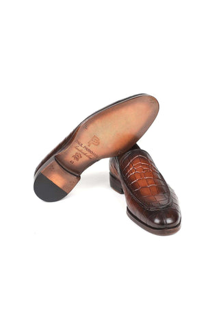 Paul Parkman 7339 Crocodile Embossed Calf-Skin Leather Split-Toe Loafers (PM6425)-AmbrogioShoes