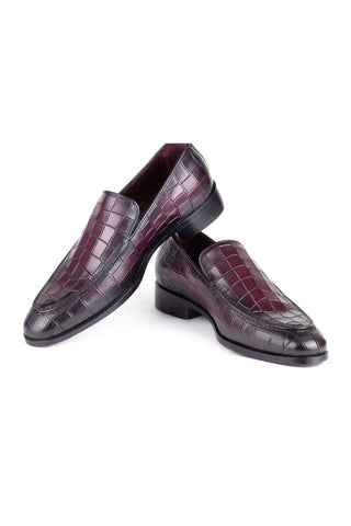 Paul Parkman 7339 Crocodile Embossed Calf-Skin Leather Split-Toe Loafers (PM6425)-AmbrogioShoes