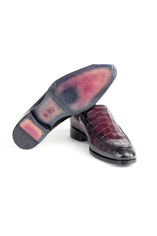 Paul Parkman 7339 Crocodile Embossed Calf-Skin Leather Split-Toe Loafers (PM6425)-AmbrogioShoes