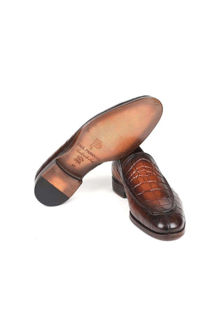 Paul Parkman 7339 Crocodile Embossed Leather Split-Toe Loafers (PM6425)-AmbrogioShoes