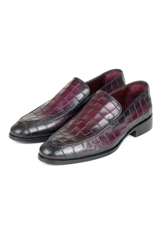 Paul Parkman 7339 Crocodile Embossed Leather Split-Toe Loafers (PM6425)-AmbrogioShoes
