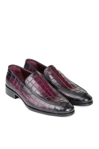 Paul Parkman 7339 Crocodile Embossed Leather Split-Toe Loafers (PM6425)