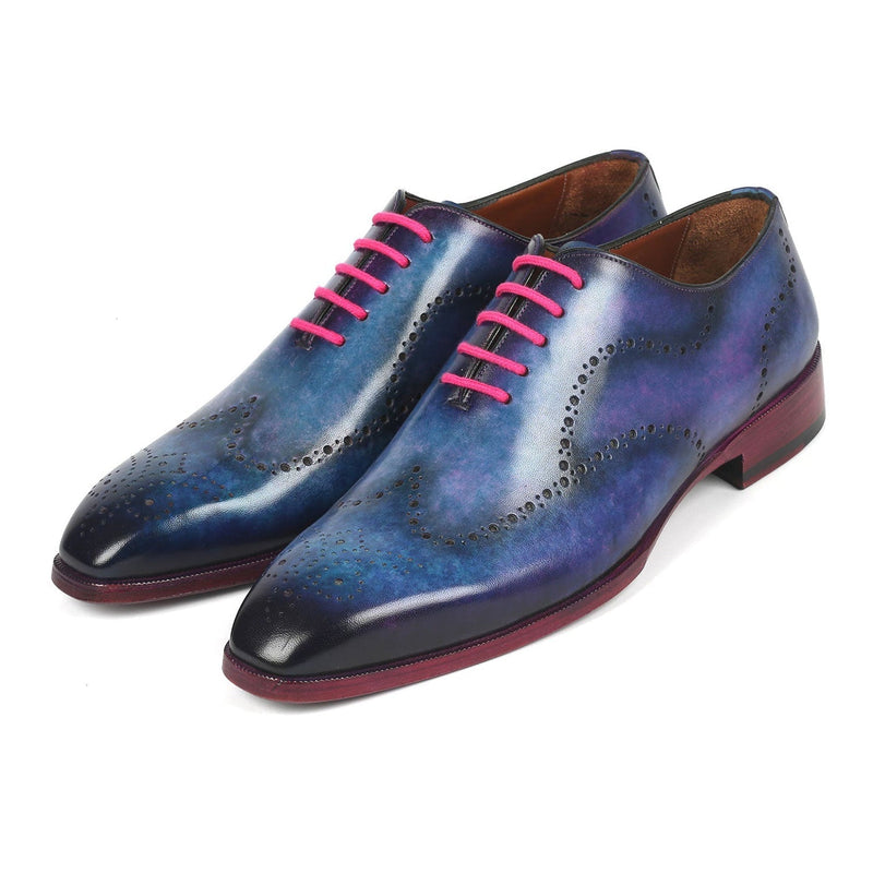 Paul Parkman 741-PAR Men's Shoes Parliament Blue Calf-Skin Leather Wingtip Oxfords (PM6337)-AmbrogioShoes