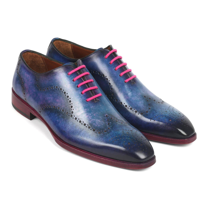 Paul Parkman 741-PAR Men's Shoes Parliament Blue Calf-Skin Leather Wingtip Oxfords (PM6337)-AmbrogioShoes