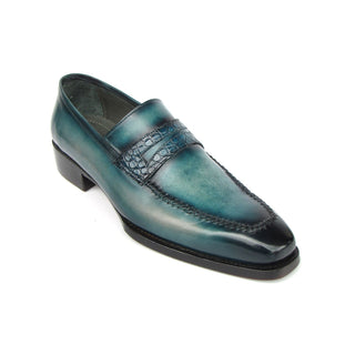 Paul Parkman 76944-TRQ Men's Handmade Shoes Turquoise Patina Leather Penny Loafers (PM6418)-AmbrogioShoes