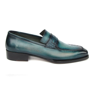 Paul Parkman 76944-TRQ Men's Handmade Shoes Turquoise Patina Leather Penny Loafers (PM6418)-AmbrogioShoes