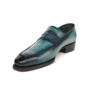 Paul Parkman 76944-TRQ Men's Handmade Shoes Turquoise Patina Leather Penny Loafers (PM6418)-AmbrogioShoes