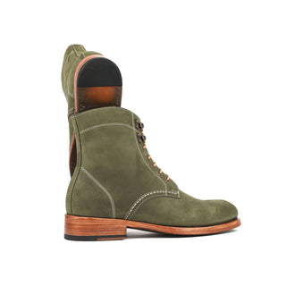 Paul Parkman 824 Men's Shoes Green Nubuck Leather Goodyear Welted Boots (PM6342)-AmbrogioShoes