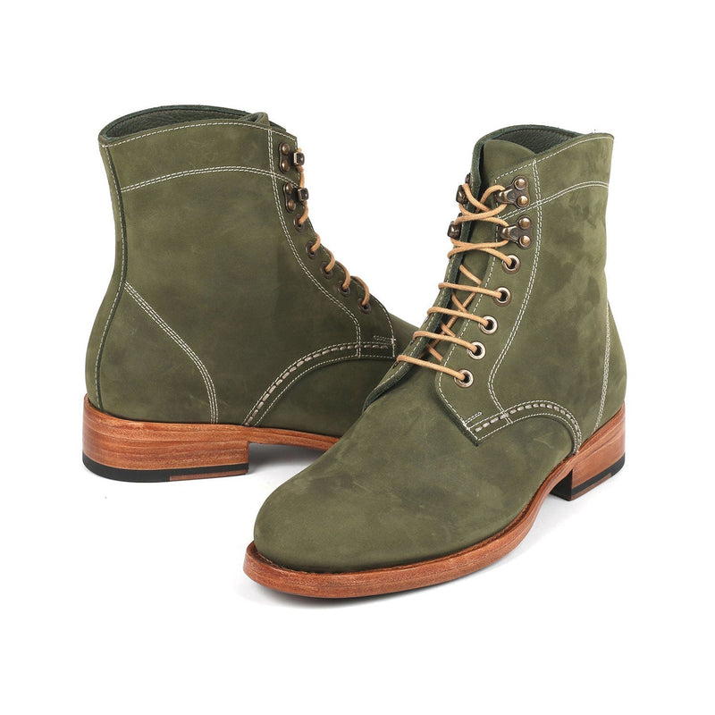Paul Parkman 824NGR33 Men's Shoes Green Nubuck Leather Goodyear Welted Dress Derby Boots (PM6342)-AmbrogioShoes