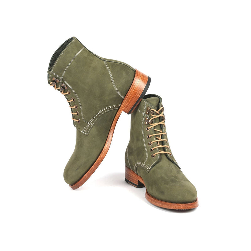 Paul Parkman 824NGR33 Men's Shoes Green Nubuck Leather Goodyear Welted Dress Derby Boots (PM6342)-AmbrogioShoes
