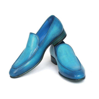 Paul Parkman Handmade Designer Shoes Perforated Leather Turquoise Loafers (PM5450)-AmbrogioShoes