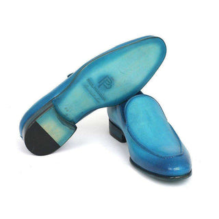 Paul Parkman Handmade Designer Shoes Perforated Leather Turquoise Loafers (PM5450)-AmbrogioShoes