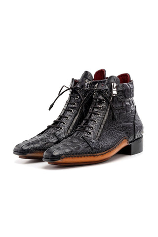 Paul Parkman 88AP Crocodile Embossed Calf-Skin Leather Zipper Boot (PM6462)-AmbrogioShoes