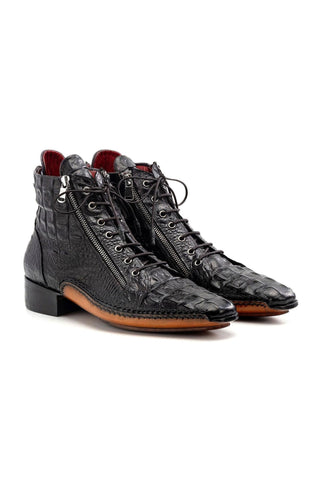 Paul Parkman 88AP Crocodile Embossed Calf-Skin Leather Zipper Boot (PM6462)-AmbrogioShoes