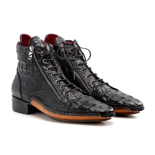 Paul Parkman 88AP Men's Shoes Crocodile Print Calf-Skin Leather Zipper Boot (PM6462)-AmbrogioShoes