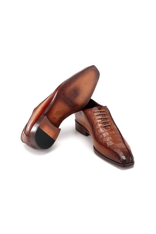 Paul Parkman 94 Croco Embossed Calf-Skin Leather Bicycle Toe Oxfords (PM6368)-AmbrogioShoes