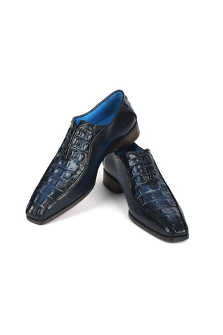 Paul Parkman 94 Croco Embossed Calf-Skin Leather Bicycle Toe Oxfords (PM6368)-AmbrogioShoes