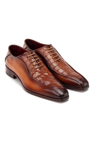 Paul Parkman 94 Croco Embossed Calf-Skin Leather Bicycle Toe Oxfords (PM6368)-AmbrogioShoes