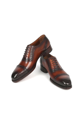Paul Parkman 9482-BRW Men's Handmade Shoes Brown Crocodile Print / Calf-Skin Leather Cap-Toe Oxfords (PM6331)-AmbrogioShoes