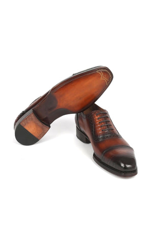 Paul Parkman 9482-BRW Men's Handmade Shoes Brown Crocodile Print / Calf-Skin Leather Cap-Toe Oxfords (PM6331)