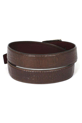 Paul Parkman B02 Men's Crocodile Embossed Calfskin Leather Belt (PMB207)-AmbrogioShoes