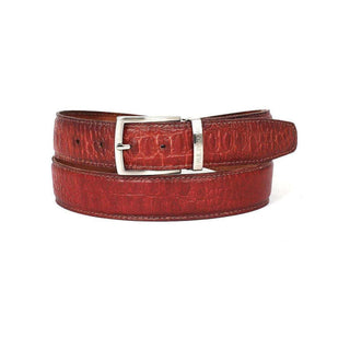 Paul Parkman Men's Hand-Painted Belt Reddish Embossed Calfskin Leather (PMB207)-AmbrogioShoes