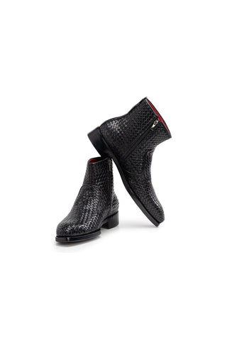 Paul Parkman BT269 Woven Calf-Skin Leather Welted Zipper Boots (PM6402)-AmbrogioShoes