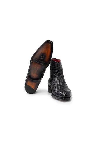 Paul Parkman BT269 Woven Calf-Skin Leather Welted Zipper Boots (PM6402)-AmbrogioShoes