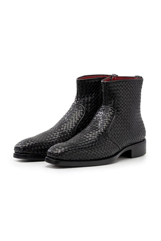 Paul Parkman BT269 Woven Calf-Skin Leather Welted Zipper Boots (PM6402)-AmbrogioShoes