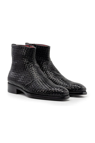 Paul Parkman BT269 Woven Calf-Skin Leather Welted Zipper Boots (PM6402)-AmbrogioShoes