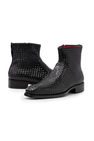 Paul Parkman BT269 Woven Calf-Skin Leather Welted Zipper Boots (PM6402)-AmbrogioShoes