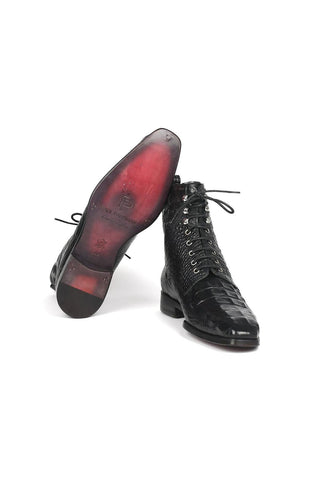 Paul Parkman BT744-BLK Black Crocodile Embossed / Calf-Skin Leather Boots (PM6286)-AmbrogioShoes