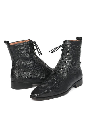 Paul Parkman BT744-BLK Black Crocodile Print / Calf-Skin Leather Boots (PM6286)-AmbrogioShoes