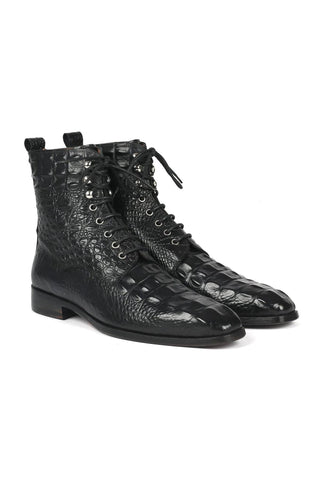 Paul Parkman BT744-BLK Black Crocodile Embossed / Calf-Skin Leather Boots (PM6286)-AmbrogioShoes