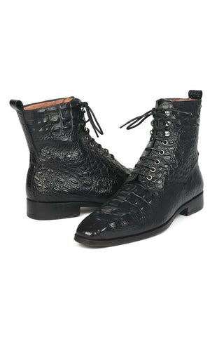 Paul Parkman BT744-BLK Black Crocodile Embossed / Leather Boots (PM6286)-AmbrogioShoes