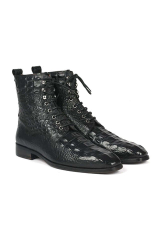 Paul Parkman BT744-BLK Black Crocodile Embossed / Leather Boots (PM6286)