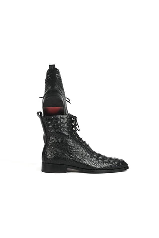 Paul Parkman BT744-BLK Black Crocodile Print / Calf-Skin Leather Boots (PM6286)