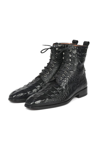 Paul Parkman BT744-BLK Black Crocodile Print / Calf-Skin Leather Boots (PM6286)
