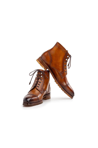 Paul Parkman BT9566 Calf-Skin Leather Cap-Toe Derby Lace-Up Boot (PM6457)-AmbrogioShoes