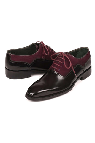 Paul Parkman Black & Burgundy Suede / Patent Goodyear Welted Formal Oxfords (PM6324)-AmbrogioShoes
