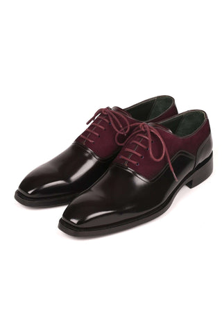 Paul Parkman Black & Burgundy Suede / Patent Goodyear Welted Formal Oxfords (PM6324)-AmbrogioShoes