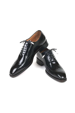 Paul Parkman Black Polished Good-Year Welted Wing-Tip Oxfords 181BLK55 (PM6126)-AmbrogioShoes