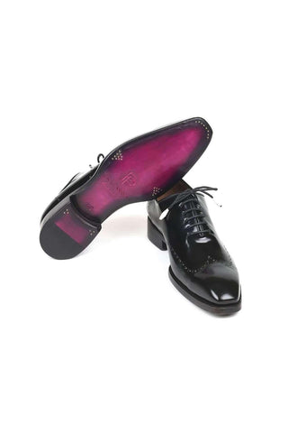 Paul Parkman Black Polished Good-Year Welted Wing-Tip Oxfords 181BLK55 (PM6126)-AmbrogioShoes