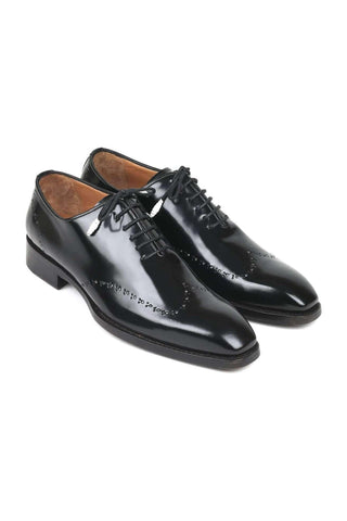 Paul Parkman Black Polished Good-Year Welted Wing-Tip Oxfords 181BLK55 (PM6126)-AmbrogioShoes