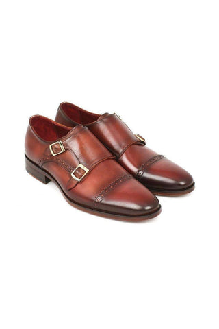 Paul Parkman Cap-toe Double Monkstraps Camel Light Brown Loafers (PM5219)