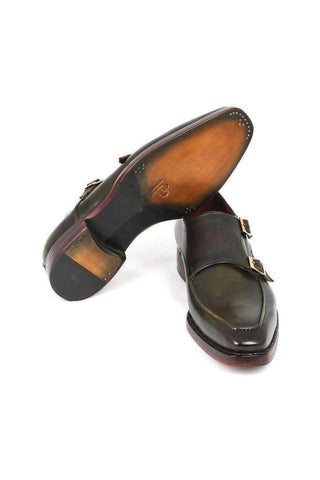 Paul Parkman Double Monkstrap Goodyear Welted Green Loafers (PM5235)-AmbrogioShoes